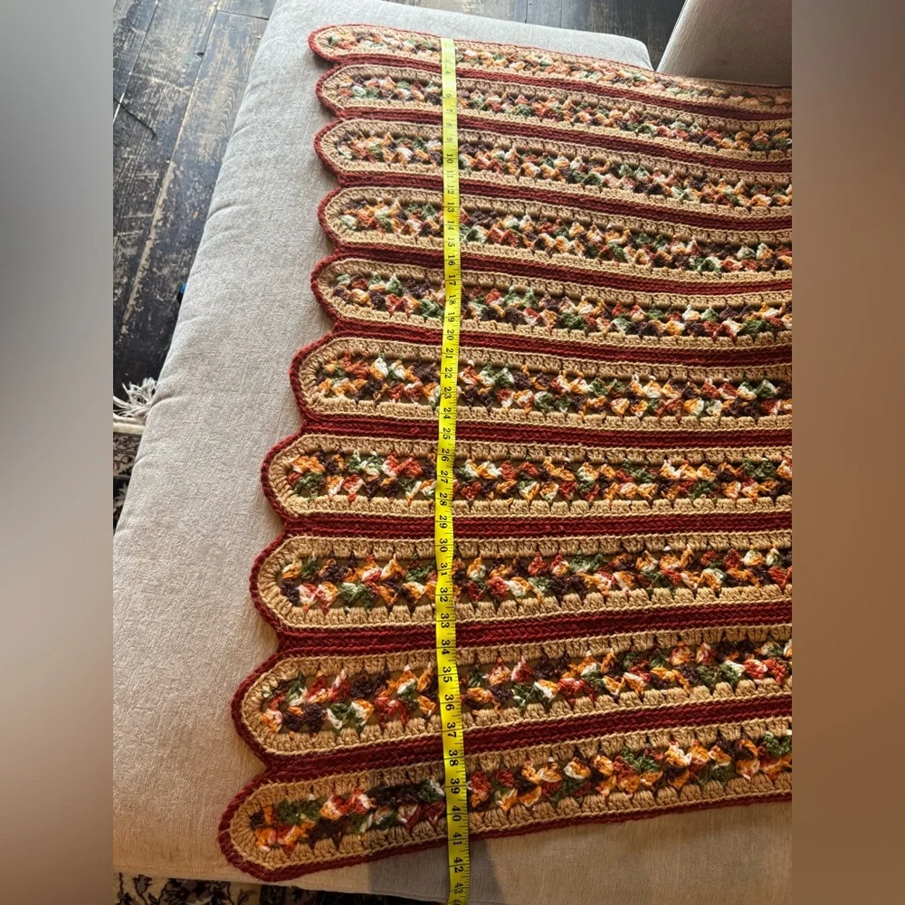 Vintage Handmade Crochet Afghan Blanket Scalloped Granny Stripe Throw Boho Retro - Picture 4 of 6